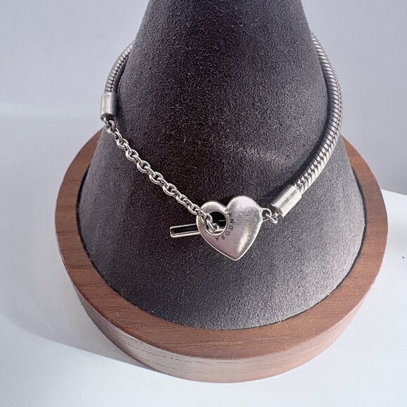 Pandora ALE Sterling Silver 925 Heart Snake Chain Bracelet Size 6.5" Length - Picture 1 of 10